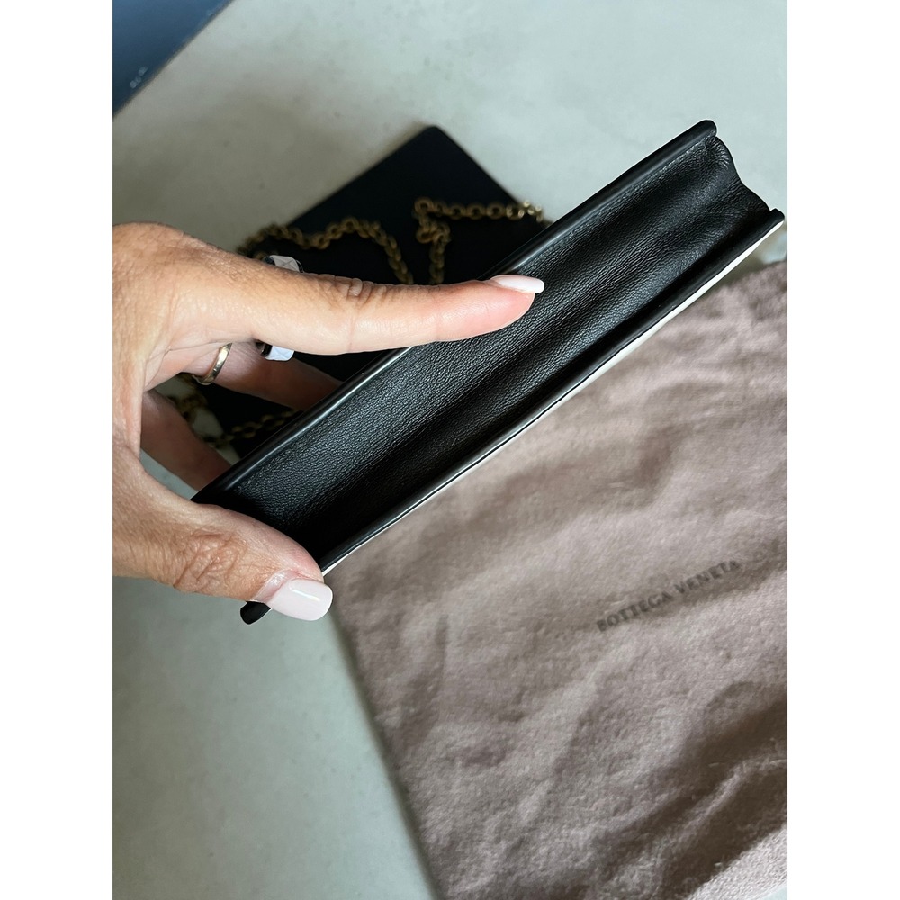 Bottega Veneta Card Holder Bag Black White Intrecciato Leather Crossbody Clutch - Picture 8 of 14